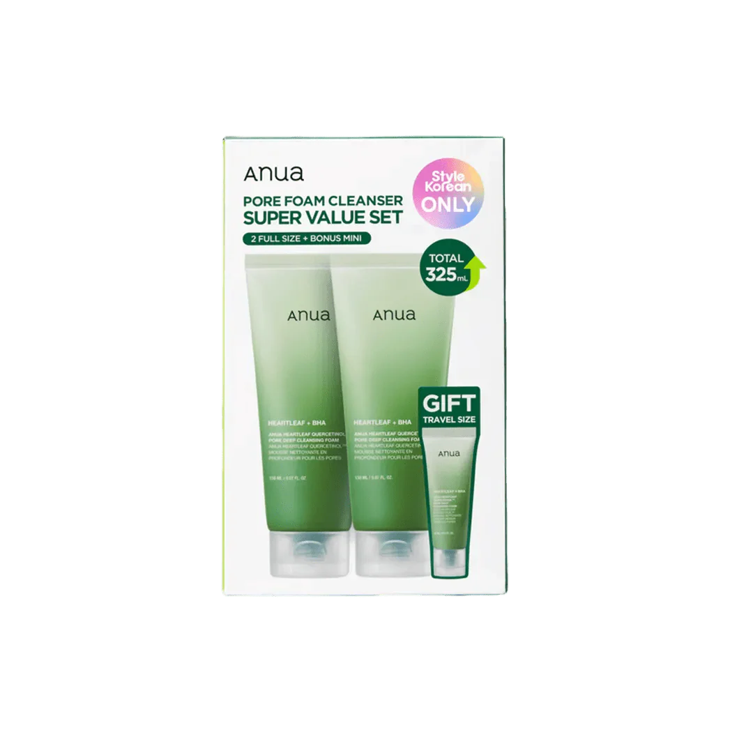 Anua Heartleaf Pore Control Cleansing Foam Super Value Set - 2 Full Size Bottles + Bonus Mini