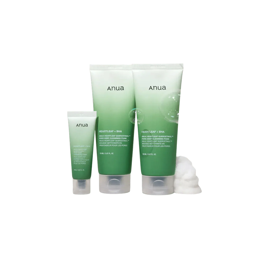 Anua Heartleaf Pore Control Cleansing Foam Super Value Set - 2 Full Size Bottles + Bonus Mini