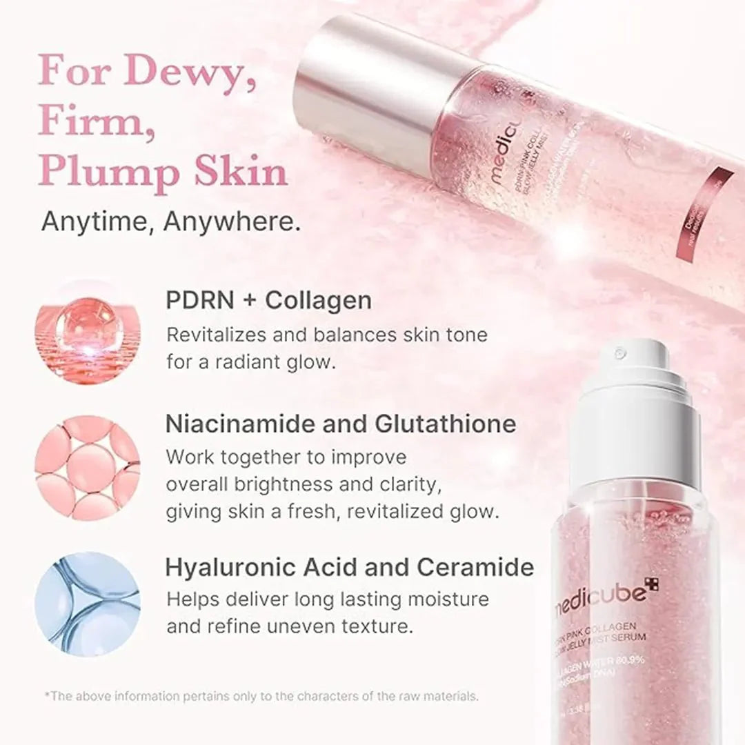Medicube PDRN Pink Collagen Glow Jelly Mist Serum - 100ml - Hydrating and Firming Facial Spray